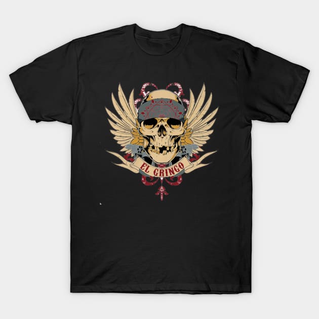 The Skull El Gringo Mexican T-Shirt by asokabudaya